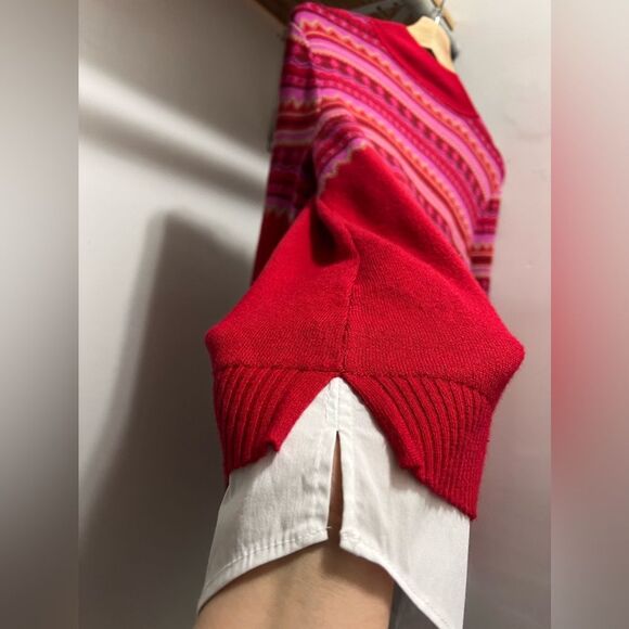 Isaac Mizrahi sweater shirt Mock-Neck Fair Isle Jacquard Red size M stylish cozy - Picture 13 of 15